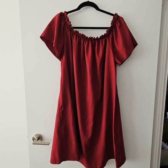 Burgundy Off Shoulder Frill Trim Tunic Dress Sz 1X - Picture 3 of 4